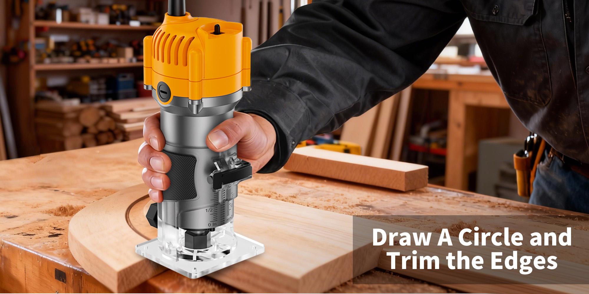 HANWISE upgraded edge trimming machine wired router, compact woodworking edge trimming router tool wired, woodworking router, suitable for woodworking slot milling and edge trimming, router power tool, gift for recipient