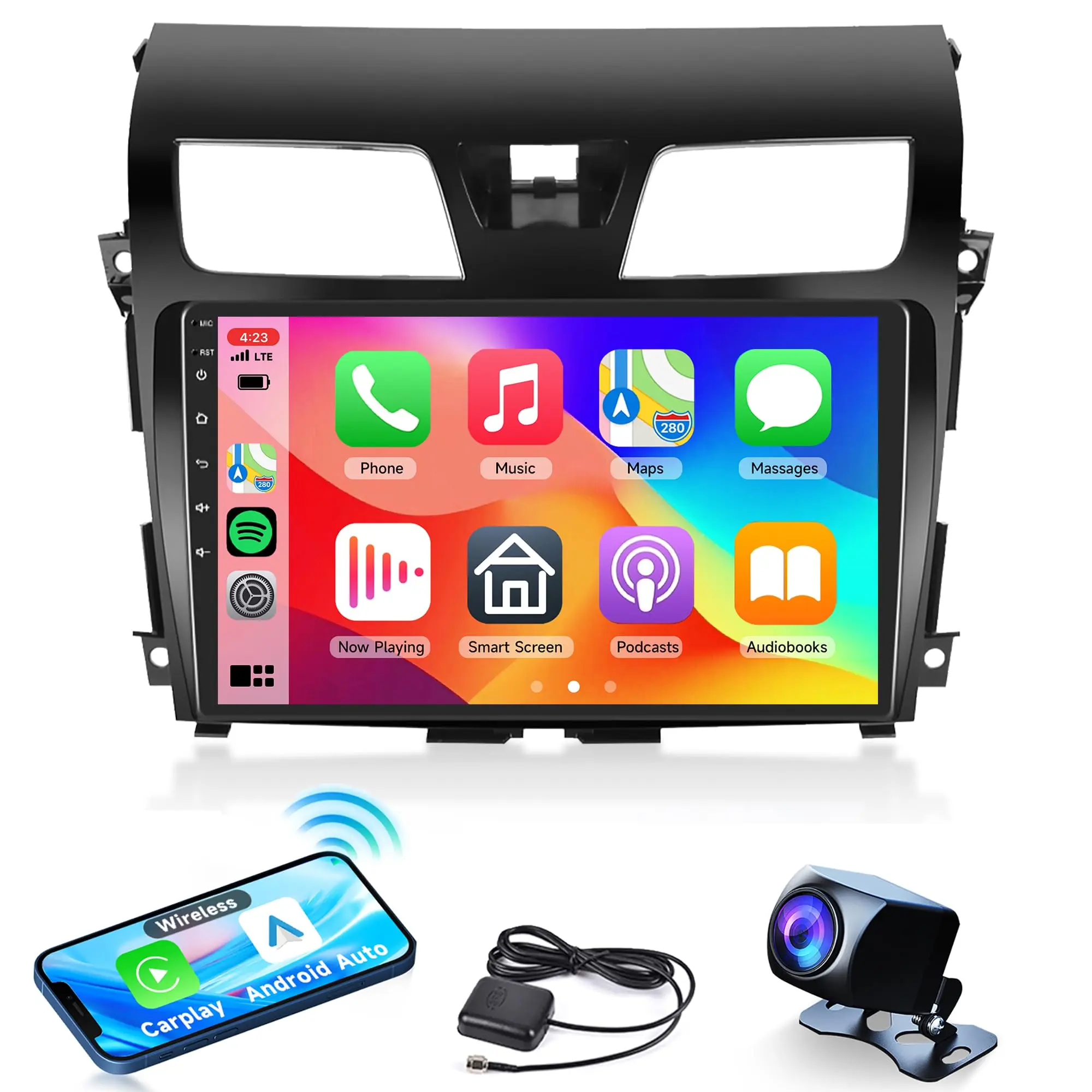 10.1 Inch 2+64G Android Dashboard Car Stereo Radio for Nissan Altima 2013-2015, with CarPlay, Android Auto, Touch Screen, Mirror Link, Bluetooth, FM/RDS, GPS, WiFi, EQ, SWC