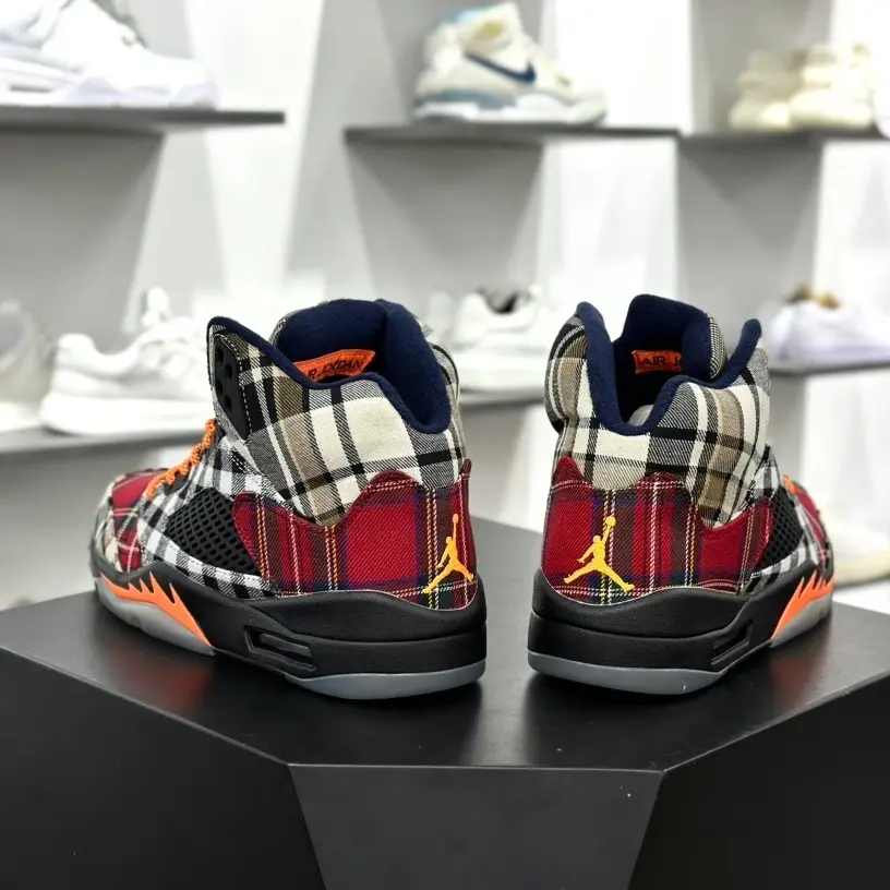 Brand New Sealed Single Pair Unisex Mid-Top Retro Basketball Sneakers - Streetwear Mesh & Fabric Build, Red Inner Collar, Orange Accents, Black Rubber Outsole, Breathable, With Original Shoe Box (Sports Collectible Shoes)