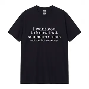 Women's Casual Short-Sleeve Breathable Fabric Print T-Shirt - Funny Attitude Dark Humor Tee, Moody Introvert Gift, "Someone Cares But Not Me" Relatable Quote Top
