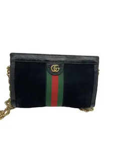 Pre-owned GUCCI Vintage Suede & Leather Chain Crossbody Bag with GG Logo/WJ01127221 /7221