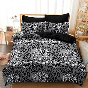 3pcs Classic Gray Black And White Leopard Print Print Beddingduvet Cover Set,(1duvet Cover & 2 Plllowcase,No Core),Beddingsupplles Home Bedroomhotel