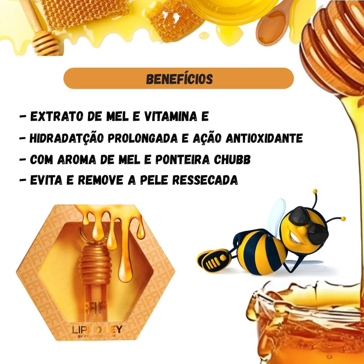 Favorreauty Lip Honey Gloss - Hydrating, Antioxidant Lip Care with Honey Aroma & Chubby Applicator, Long-Lasting Shine for Dry Lips