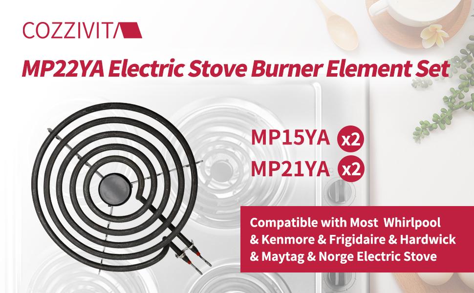 MP22YA Stainless Steel Electric Stove Burner Element Replacement - 5W8221 Compatible with Whirlpool, Kenmore, Frigidaire, Hardwick, Maytag, Norge Stove Tops, Higher Preservative Resistance, Includes 2 MP15YA, 2 MP21YA