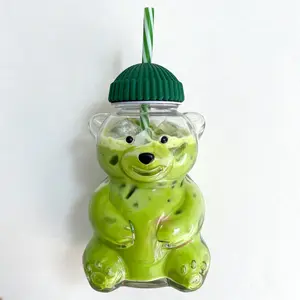 Aesthetic Bear Face Glass Cup with Lid & Straw (20oz) - Your New Emotional Support Cup for Home Cafe, Iced Lattes & Matcha - Durable Borosilicate Glassware - Cute Everyday Drinkware & Birthday Gift