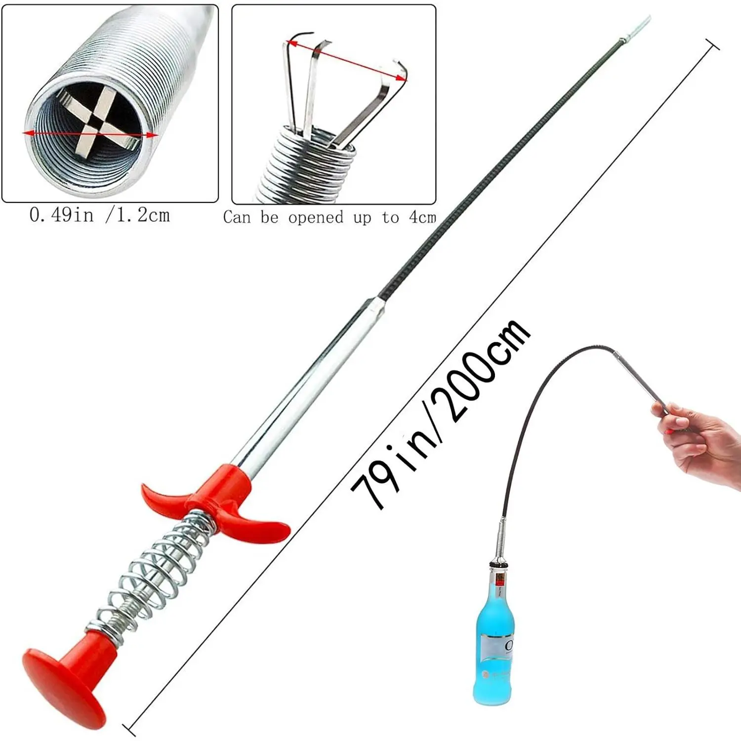 79 Inch 4-Claw Grabber Pickup Tool, Flexible Long Reach Claw for Item Retrieval & Pipe Dredging