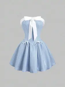 Royal Blue Off-Shoulder Butterfly Tie A-Line Mini Dress – Cute Birthday Party Dress