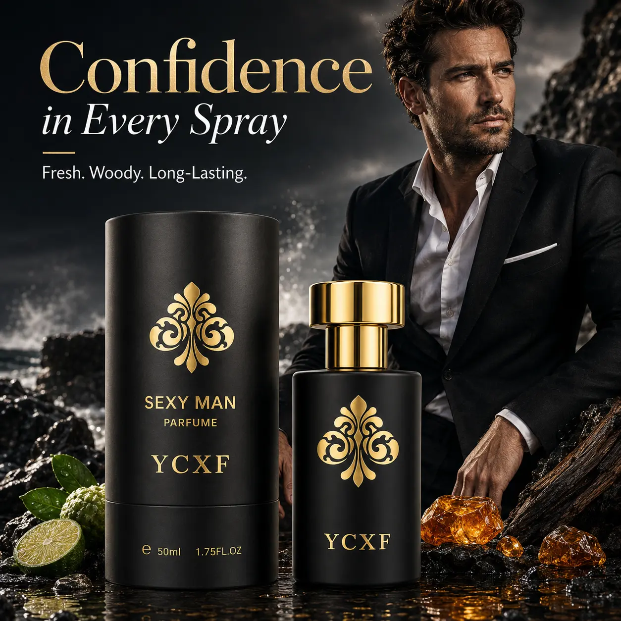 Men's Eau de Cologne Gift Set, Long-Lasting Ocean Woody Scent, 50ml Packaged Men's Fragrance, Hypoallergenic Scent Cosmetic Cologne, Gift Boxes, Limited Edition, Boxed Bottled Men's Fragrance