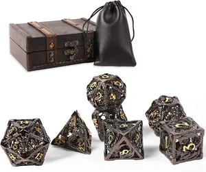 7Pcs Pure Copper Hollow DND Dice Set, Polyhedral Dice with Gift Box & Dice Bag for D&D RPG Tabletop Game