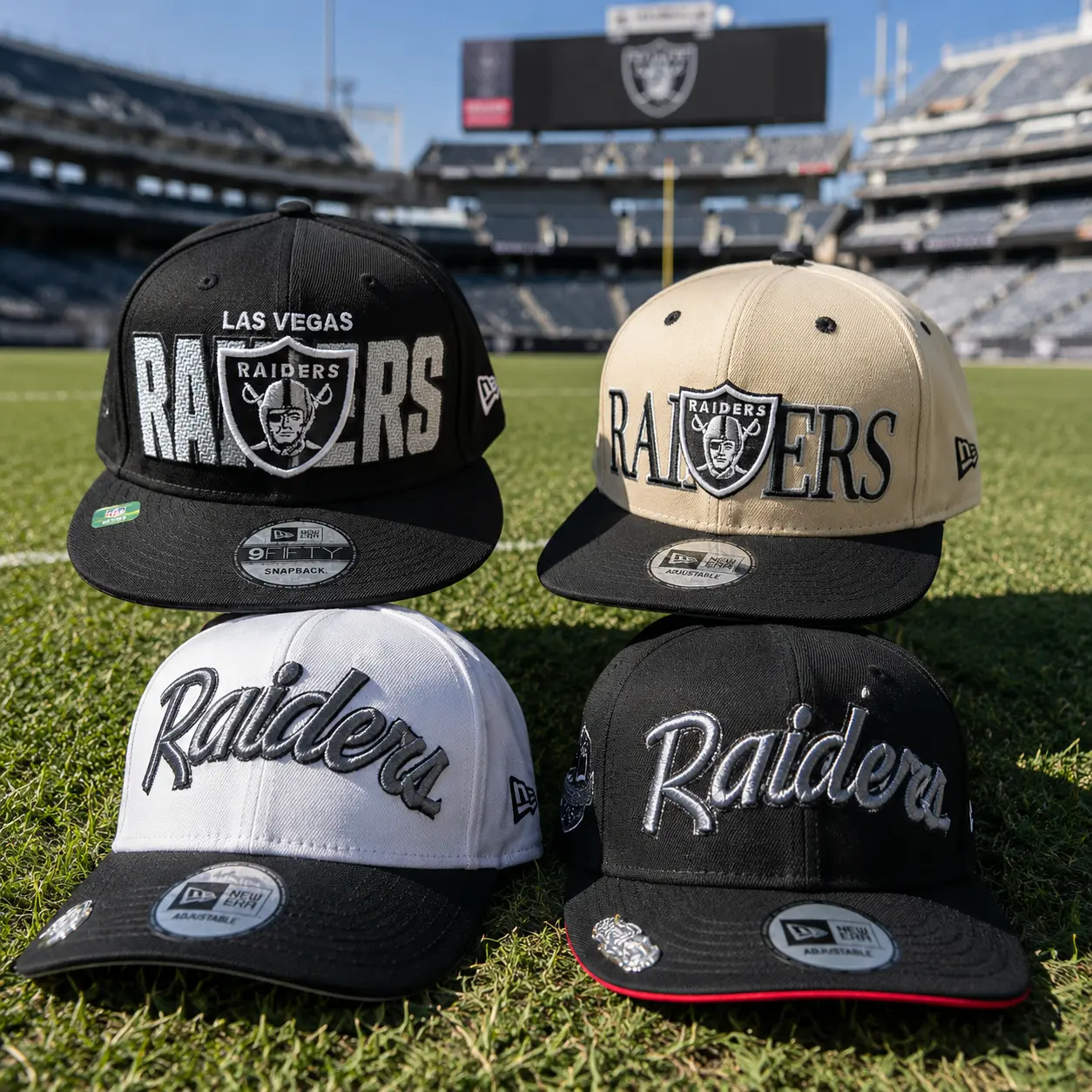 Raiders Adjustable Snapback Cap Collection, Embroidered Football Team Hat, Trendy Streetwear Baseball Cap for Men Women