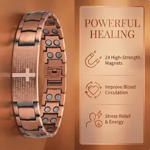 Men's Adjustable Pure Copper with Powerful Magnets, Cross Pattern Design, Magnetic Tool Included, Durable Casual Jewelry, Fashion Cross Bangle, Religious Jewelry Gift