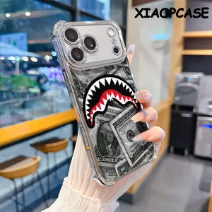 Fashion Creative Sharks and Money Design Pattern Phone Case Suitable for iPhone 17 Pro Max Air 16 15 14 13 12 11 Plus Four-corner airbag Anti-Drop Transparent Soft Back Cover