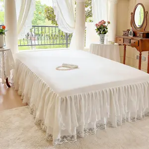 French Princess Lace Bed Skirt, Elegant Warm Mattress Protector, All-Season Washable Bedding for Bedroom, Guest Room, Hotel or Dorm Decor