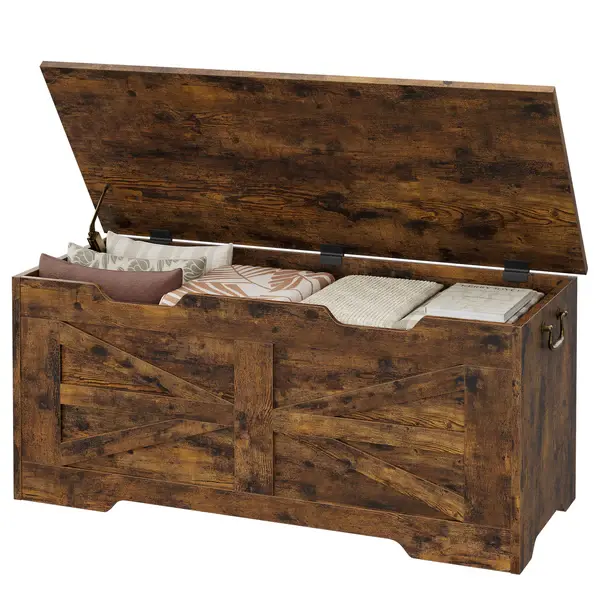 [FLASH SALE] Garvee Storage Chest, 30" Rattan Storage Bench with Safety Hinge, Flip Top Blanket Chest Trunks, Supports 350 Lb, for Entryway, Living Room, Bedroom,