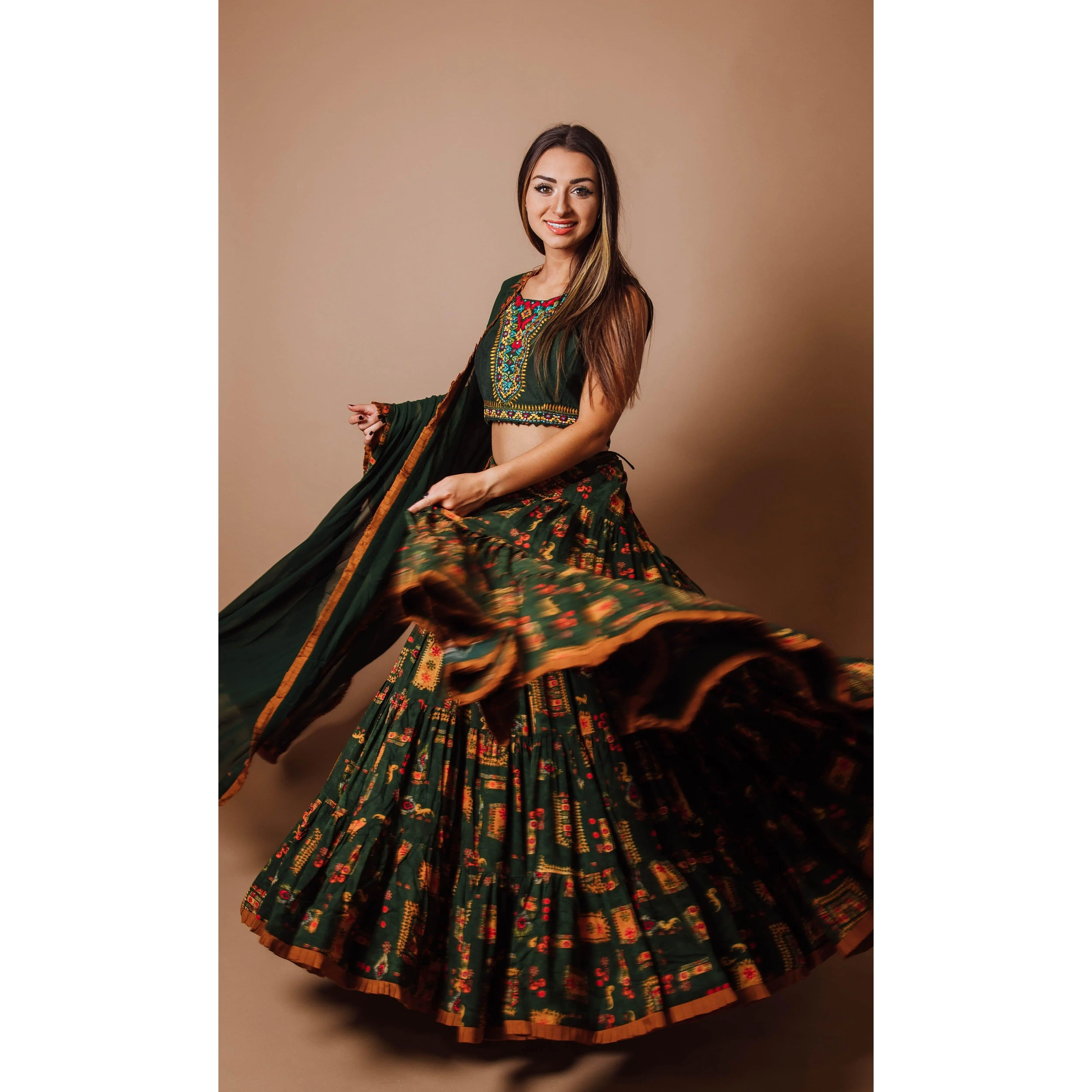 Fialette Green Tiered Lehenga Choli Set