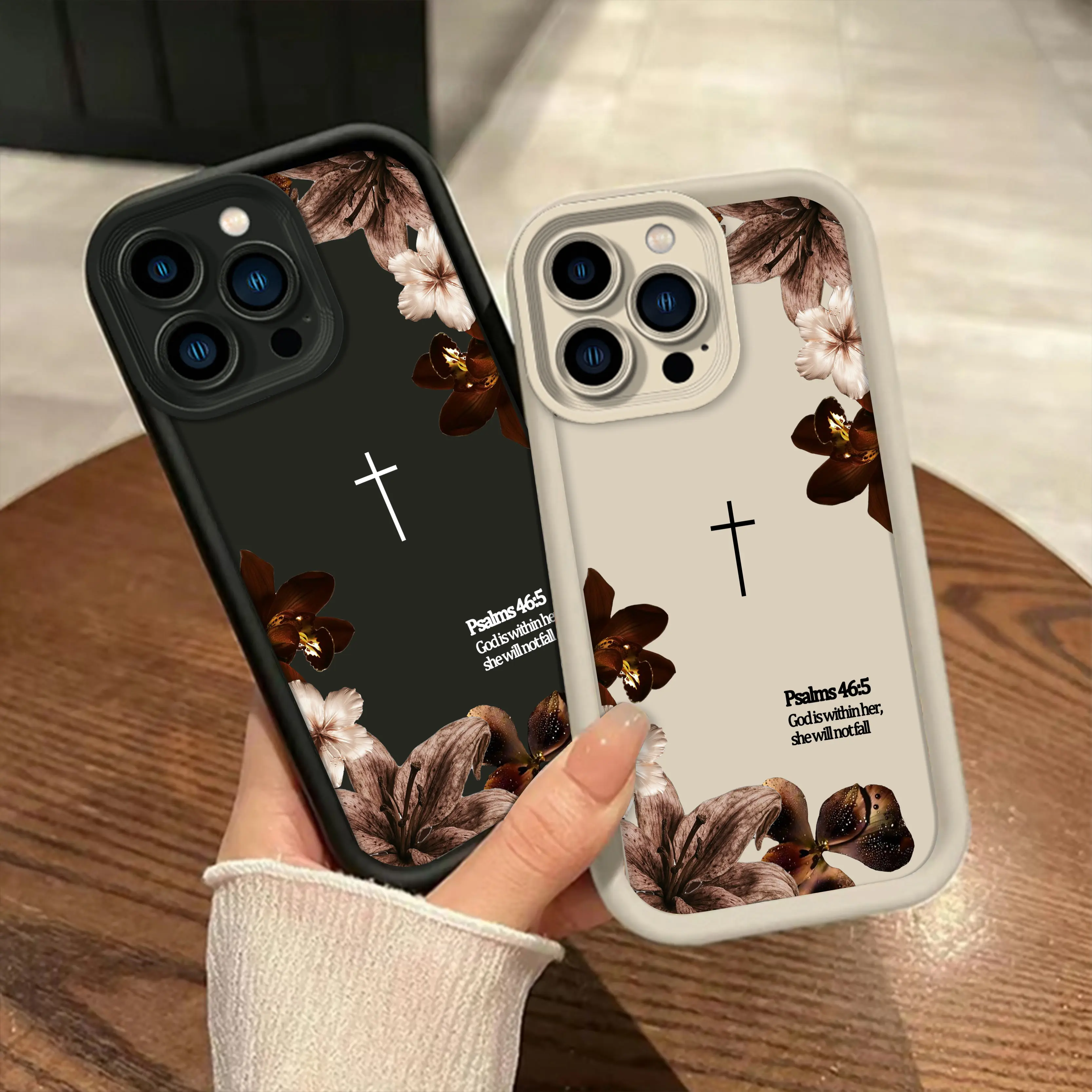 Vintage Floral Aesthetics Phone Shell  46:5 Cross for IP17Pro Max Air 16 15Plus 14 13 12 11 XR XS Galaxy S25 S24 S23 S22 A71 A56 A55 A54 A53 A52 Matte Finish Anti Drop Bumper Religious Birthday Gift For Her ., Smartphone, Handheld