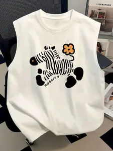 Unisex Loose Fit Zebra Graphic Tank Top, Casual Sleeveless Muscle Vest, Y2K Cute Animal Print, Vintage Fun Design, Daily Wear