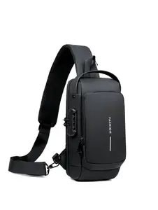 Casual Minimalist Letter Design Zipper Crossbody Bag for Men with Adjustable Shoulder Strap Lightweight & Durable Chest Bag for Everyday Use