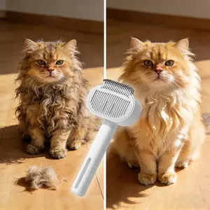 2-In-1 Cat Grooming Brush with Release Button, Easy Cleaning, Suitable for Long Hair or Short Hair Pets, Anti-Knotting
