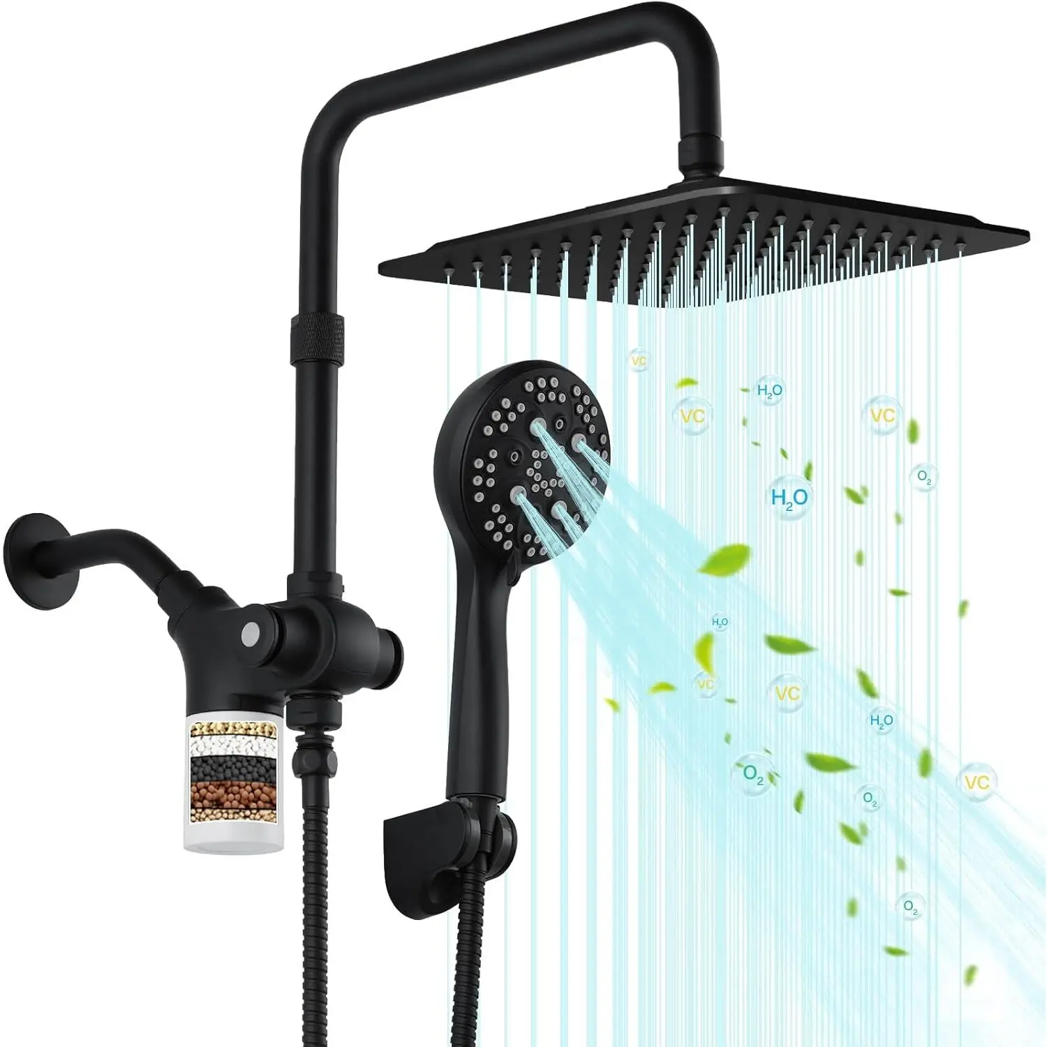10 inch Filtered Shower ,7 Settings High  Dual Shower Heads with Handheld Spray Combo,3-Way Rain Shower  with Filters,71''Shower Hose,Height Adjustable(Matte Black)