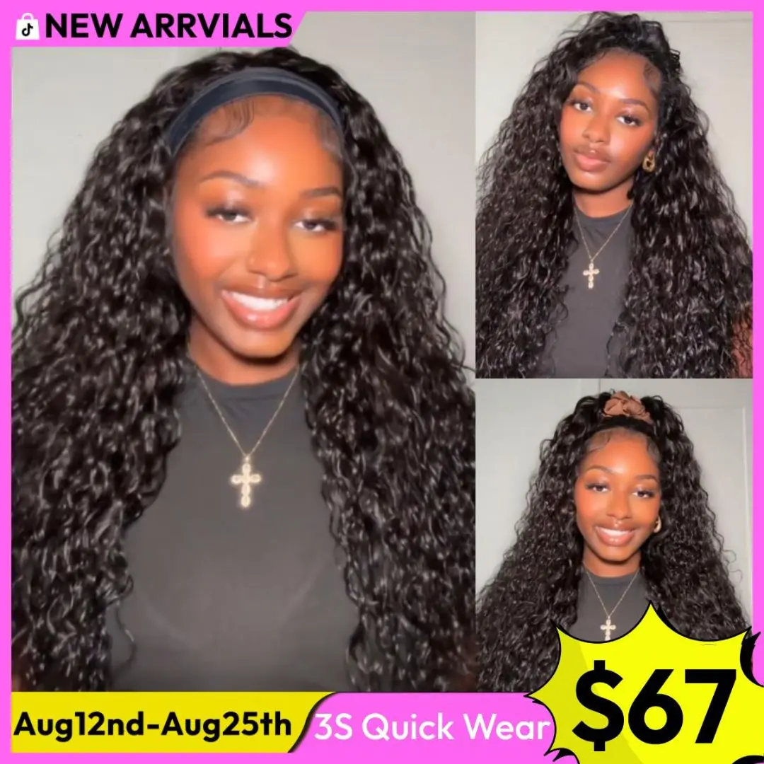 UNice Zero Stress Water Wave Zip Headband Wig Human Hair with Drawstring Glueless No Slipping Secure All Day Wigs 2-In-1 Switch Half Wig 3S Quick Wear Beginners Friendly Summer Wig SummerArrvials