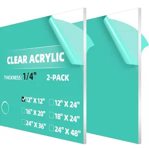 (2-Pack) 12 x 12 Inch Clear  Sheet Plexiglass 1/4" Thick; Use for Craft Projects, Signs, Display Cases, DIY Projects and More; Cut with Cricut, Engraver,  or Hand Tools - No