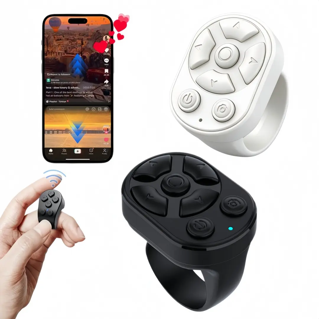 Scrolling Ring Remote Control, Unisex Scrolling Ring, Wireless Remote Control Page Turner for iPhone Android, Phone Video Scroller, Shutter Remote for Selfies, Short Videos