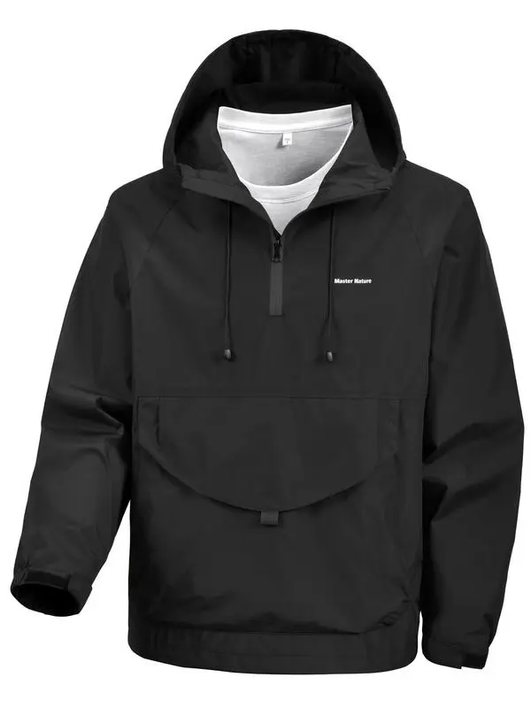 Men's Menswear Long Sleeve Half-Zip Hooded Coat - Lightweight Windproof Loose-Fit Pullover Top, Large Kangaroo Pockets, Solid Color Simple Stylish Casual Windbreaker for Outdoor Commuting & Everyday Use