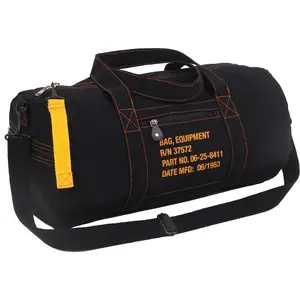 Black - Cotton Canvas Equipment Flight Carry Duffel Bag - 19" x 19" x 9"