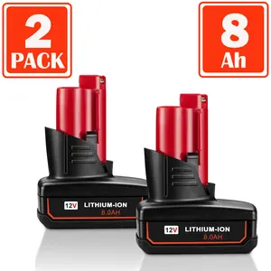 2Pack 8.0Ah Replacement for Milwaukee M-12 Battery, Compatible with Milwaukee 12V Lithium-ion Batteries 48-11-2411 48-11-2402 48-11-2440 48-11-2401 12 Volt Cordless Power Tools