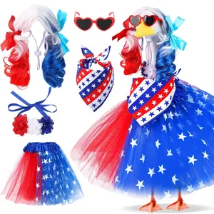 Independence Day Themed 5-Piece Double Ponytail Porch Goose Costume Set, Festive Home Decor for Lawn Holiday Parties