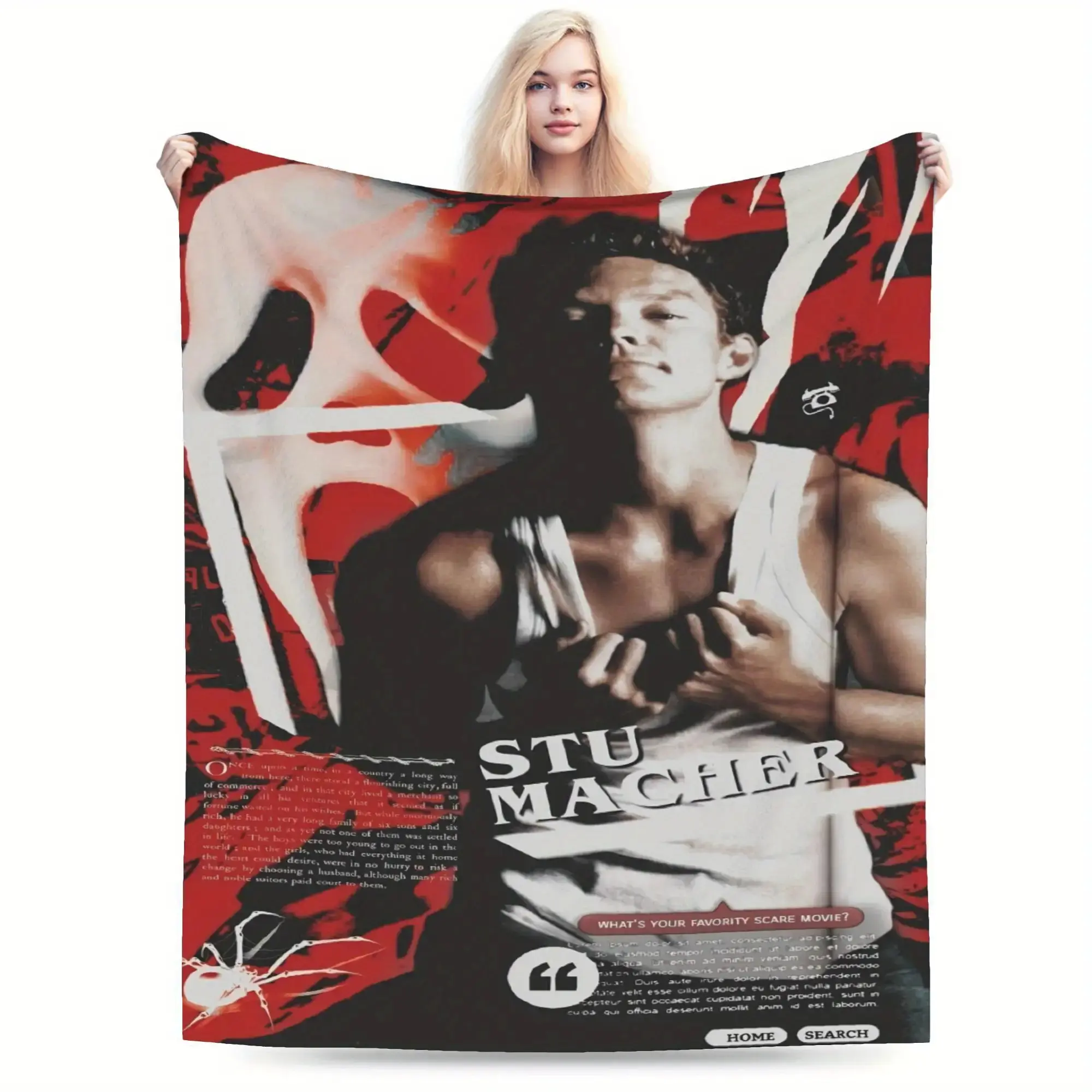 Stu Macher Scream Ghostface Graphic Print Blanket - Soft Throws Blanket, Horror Movie-Themed Bedding Throw, All-Season, Machine Washable, Tumble Dry Safe, Home Use, Horror Fan Gift, Ghostface Graphic Blankets