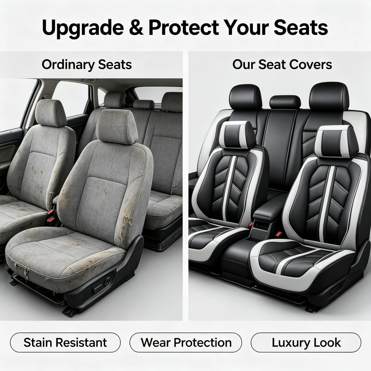 For Dodge Dart 2013-2016/ Nitro 2010-2020 Car Seat Covers, Premium 3D PU Leather 5 Seat Covers Full Set with Storage Pockets, Waterproof Breathable Non-Slip Car Front Rear Seat Cushion Protector Mats, Rear Split Fit 40/60 40/20/40 50/50 ﻿ ﻿