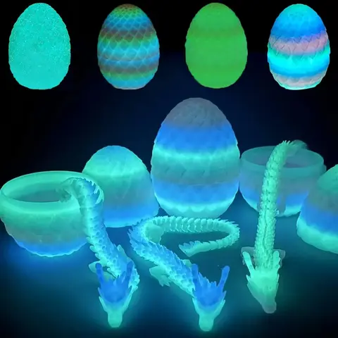 4-Piece Set, 3D Printed Glow-In-The-Dark Dragon Egg Models, Bendable Joint Anime Figurines, Home Office Desk Car Decor, Halloween Christmas Gift, Decorative Figurines!