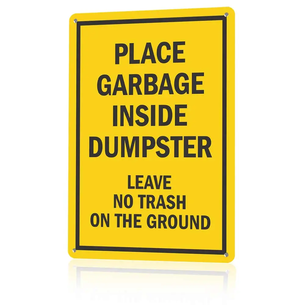 12x8 in Lightweight Aluminium Garbage Dumpster Sign, Vintage Waste Management Plaque for Apartments & Businesses, Retro Wall Art to Prevent Trash On Ground