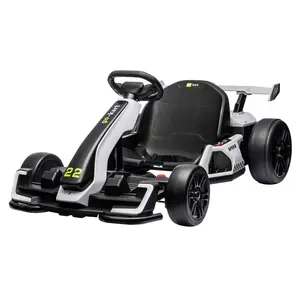 GARVEE 24V Electric Go Kart with Dual 150W Motors, Reaches Speeds up to 8mph, Supports Max Load of 110lbs, Features Button Start, Safety Belt, Lights, and Music - Suitable for Ages 6-12, White Color