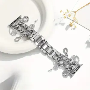 Silver Color Smiley Face & Heart Bracelet for Apple Watch, Fits 38-49mm, Compatible with Series 1-13, Perfect Gift for Mother's Day, Smart Watch Straps