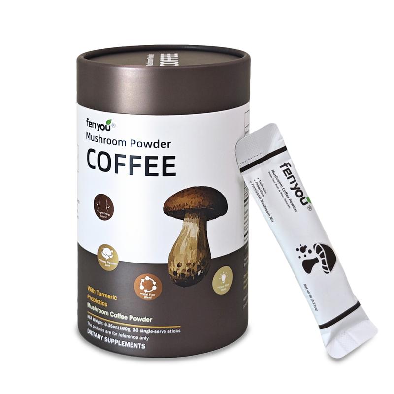 Mushroom Coffee with 6 Adaptogenic Mushrooms and 2 Billion CFUs Lactobacillus plantarum, USA Grown Instant Coffee for Better Energy, Focus, Digestion, Immunity with Cordyceps, Shiitake, Chaga , 30 Servings (180g/6.35oz)