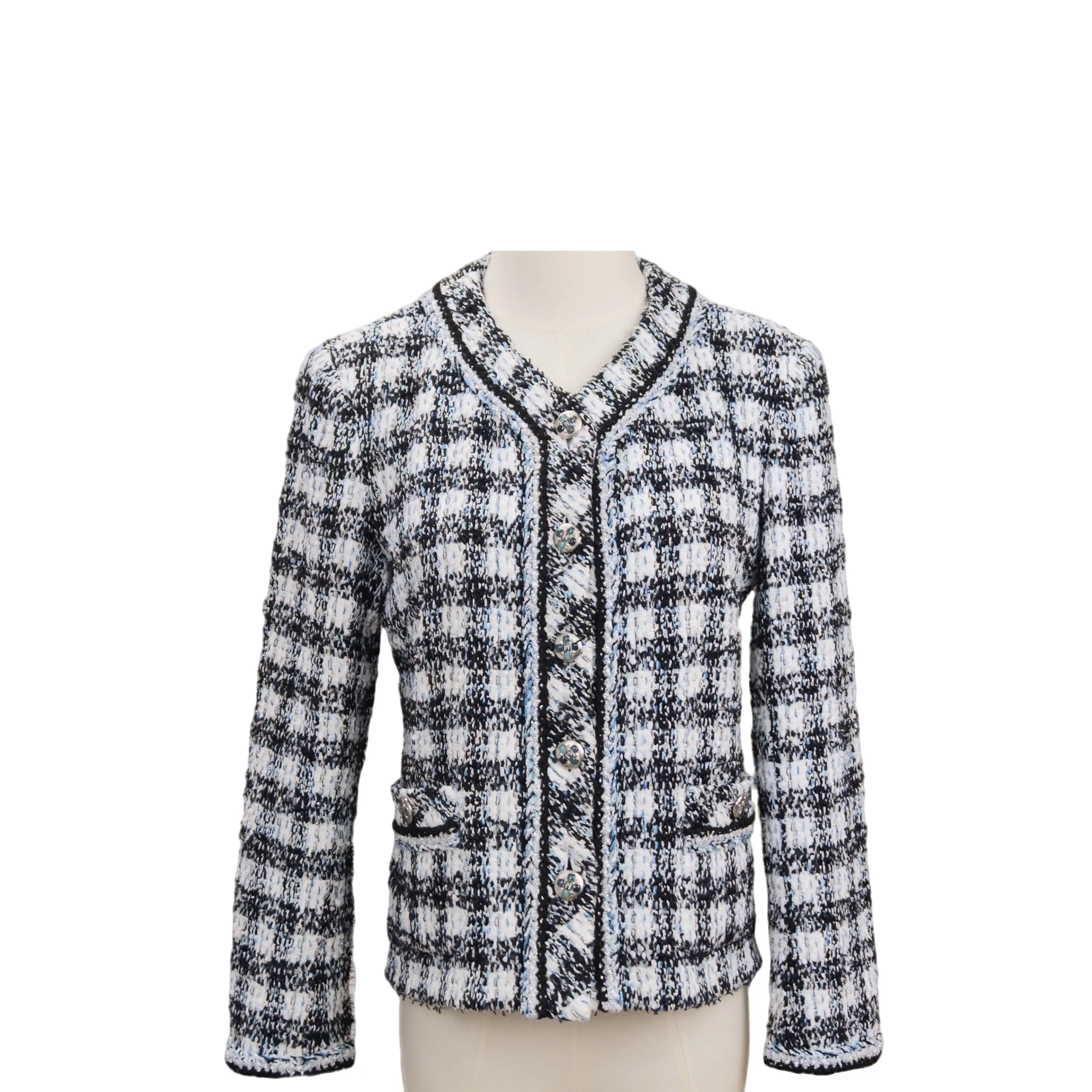 Chanel Jacket Tweed Black White Blue (zz091626g7r) [Shanghai]