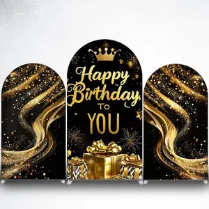 15-day Delivery Black Gold Crown Gifts Arch Backdrop Cover for Birthday Party Photo Booth