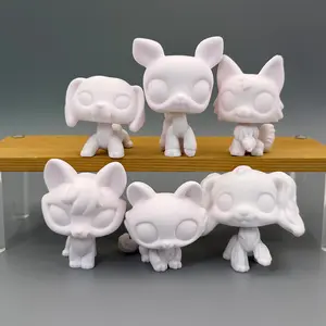 6 Pcs Unpainted Blank Mini Pet Figurines Set, White Paintable Dachshund Chihuahua Long Ear Dog Shorthair Cat Statues, Customizable PVC Blank Models for DIY Hand Painting Craft Desktop Decor