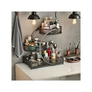 Senmeo 1pc Sleek 3-Tier Metal Cosmetic Organizer (No Installation), Space-Saving For Dressing Table/Bathroom