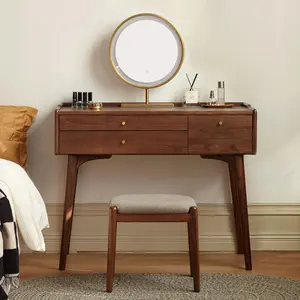 YESWOOD Small Vanity Desk, North America Black Walnut Wood Dressing Table with Drawer Divider, Study Desk and Vanity Desk for Bedroom, Walnut Color, 31" D x 18" W x 32" H (Only Vanity Table)