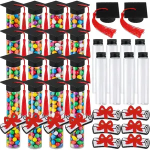 16 Set 2026 Graduation Candy Tubes Graduation Party Favors Container Candy Boxes Plastic Grad Cap Jars Container with Tassels and Stickers for 2026 Grad DIY Gifts