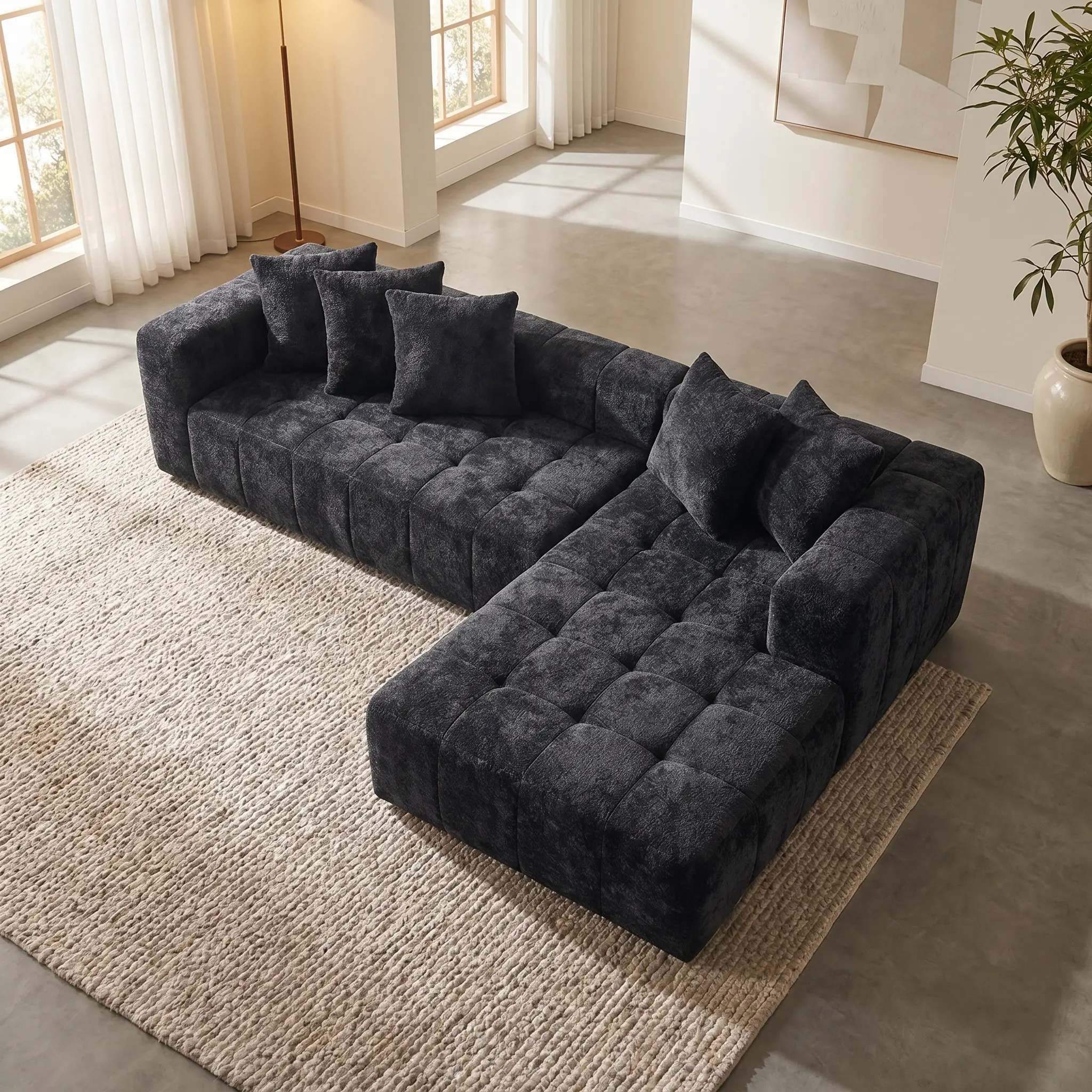 108" Cloud Modular Sectional Sofa Couch with L-Shape Chaise,Modern Minimalist Upholstered Couches for Living Room Bedroom,Deep Seat Corner Couch,No Assembly Required