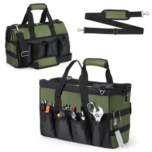 Green Heavy Duty 18 Inch Tool Bag with 16 Pockets, Large Oxford Tool Organizer for Men, Empty Tool Storage Tote Bag for Dad Husband, Birthday Gift for Him, Electrician Carpenter Mechanic Portable Tool Pouch