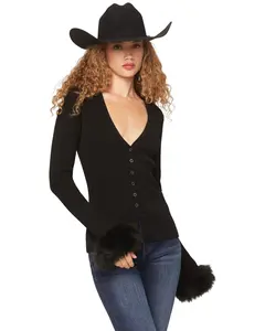 Show Me Your Mumu Women's Fluff Trim Long Sleeve Top - Mf5-6227