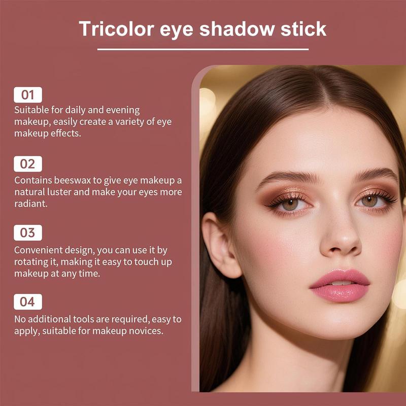 3-in-1 Easy Eyeshadow Stick for Beginners,SmudgeProof in Seconds, One-Stroke Application,Creamy Shimmer Trio Eyeshadow Stick Waterproof Longwear Liquid Eyeliner Color Changing Lip Oil Trio Waterproof Shiny Diamond Eyeshadow