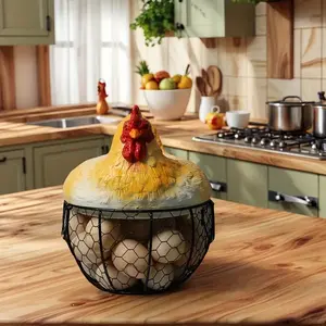 Classic Style Metal Chicken Egg Storage Basket with Window View, Durable Organizer Bin for Kitchen, Space-Saving Container for Eggs, Mesh Baskets