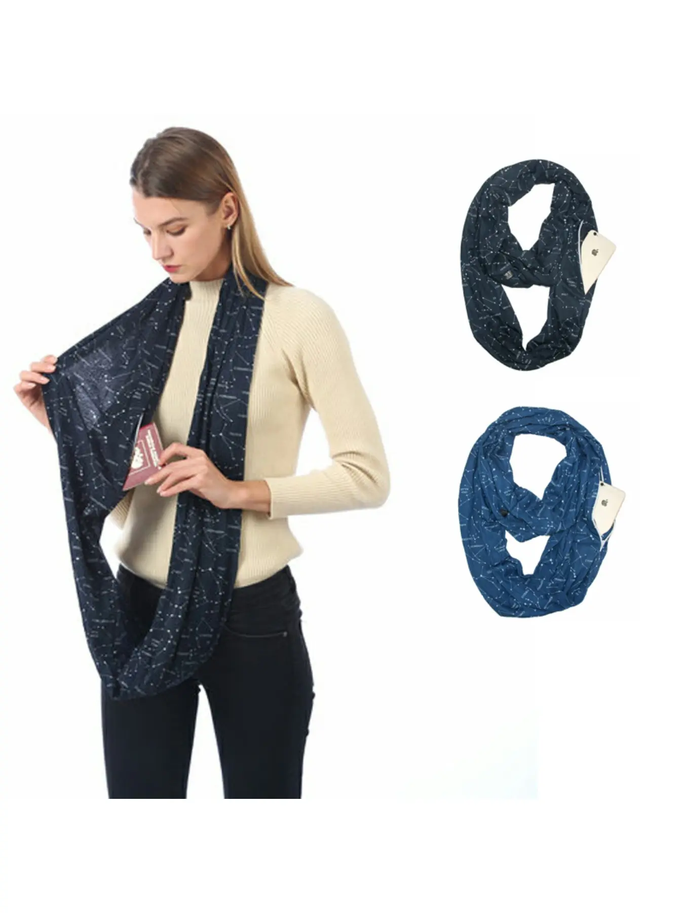 Europe and America best-selling pocket scarf, starry sky neck warmer, zippered pocket neck warmer, infinity scarf, fashionable gift, versatile for daily wear
